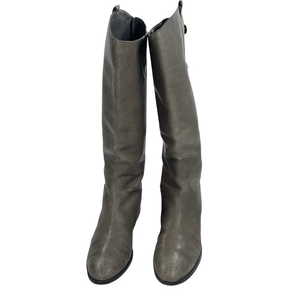 Sam Edelman Gray Riding Boots Womens 10M‎ Penny Leather Tall Equestrian Zip